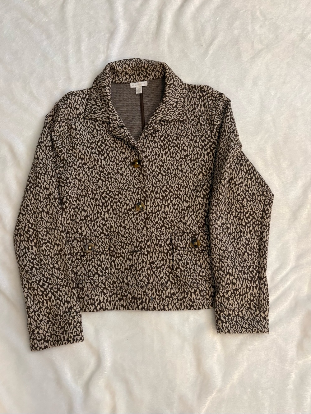 Charter Club Brown & Cream Printed Cropped Jacket